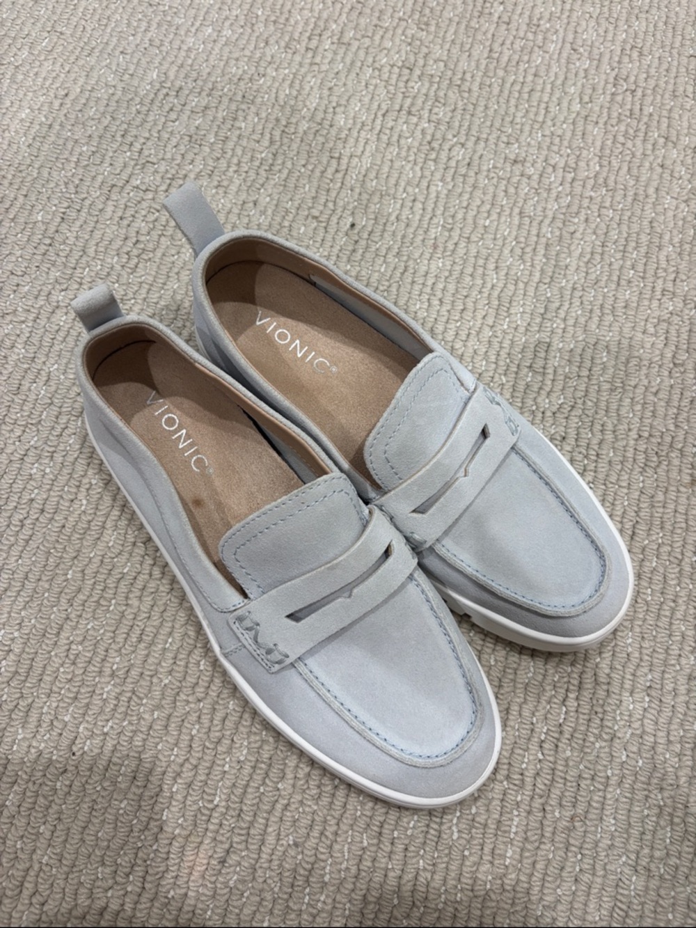 Vionic Pale Gray Suede Slip-On Loafers